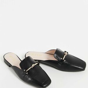ASOS Black Backless Loafer Mules with Metallic Buckle